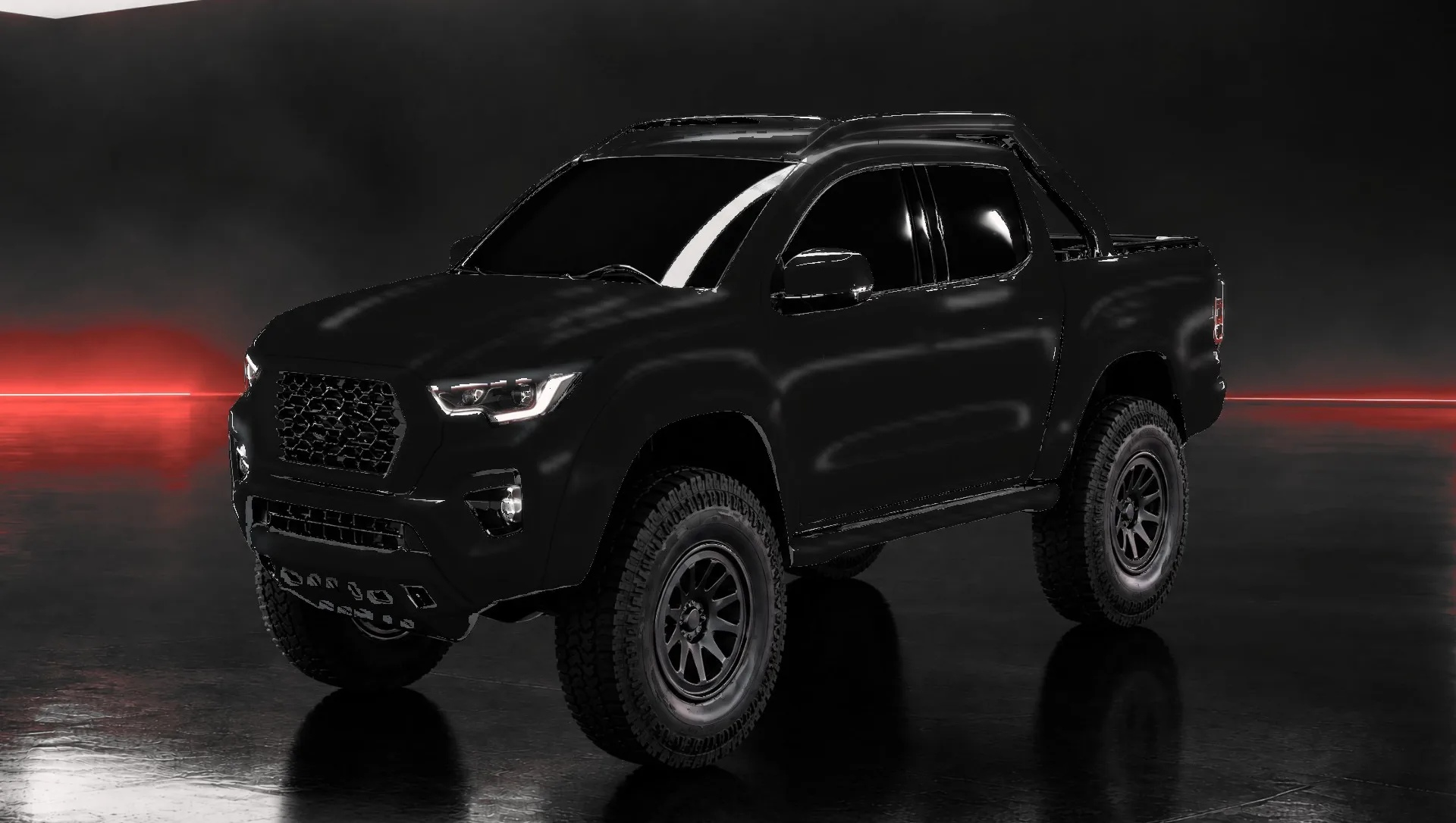 Visualisation: Ute in matte black film with the chrome blacked out